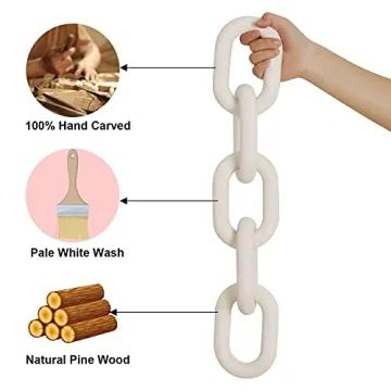 HMASYO White Wood Chain Link Decor, 5-Link Wooden Decorative Chain Home Decor Accents, Coffee Table Decor, Shelf Decor Aesthetic, Modern Bookshelf Table Decorative Objects for Living Room