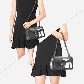 Joryin Clear Bag for Women Clear Bags Stadium Approved Clear Purse Shoulder Bag Crossbody Bag Fashion Small Handbag Clutch Bag Transparent Bag Black