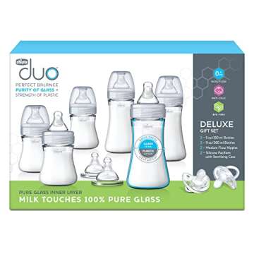 Chicco Duo Deluxe Hybrid Baby Bottle Gift Set with Invinci-Glass Inside/Plastic Outside - Clear/Grey