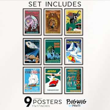 Vintage Disney Posters - Disneyland Ride Posters, Disney Home Decor Adult, Vintage Retro Wall Art, Haunted Mansion, Disneyland Gifts, Collectibles, Memorabilia - Unframed Reproduction Set of 9 (11x17)