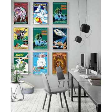 Vintage Disney Posters - Disneyland Ride Posters, Disney Home Decor Adult, Vintage Retro Wall Art, Haunted Mansion, Disneyland Gifts, Collectibles, Memorabilia - Unframed Reproduction Set of 9 (11x17)