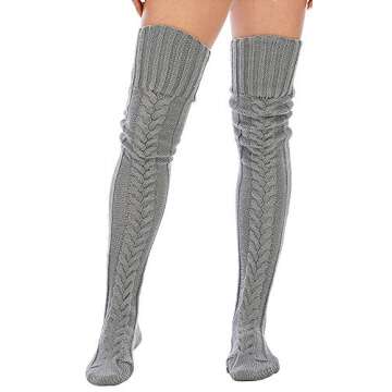 Leoparts Women's Cable Knitted Thigh High Boot Socks Extra Long Winter Stockings Over Knee Leg Warmers