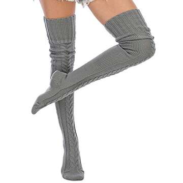 Leoparts Women's Cable Knitted Thigh High Boot Socks Extra Long Winter Stockings Over Knee Leg Warmers