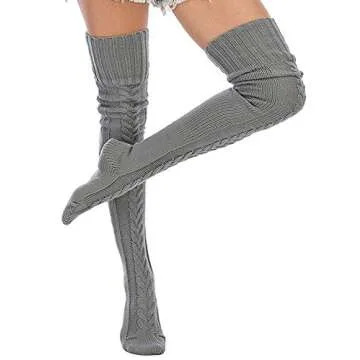 Leoparts Cable Knitted Thigh High Socks for Ladies