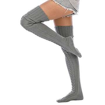 Leoparts Women's Cable Knitted Thigh High Boot Socks Extra Long Winter Stockings Over Knee Leg Warmers