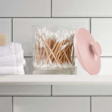 mDesign Small Modern Apothecary Storage Organizer Canister Jars - Acrylic Containers for Bathroom, Organization Holder for Vanity, Counter, Makeup Table, Lumiere Collection, 2 Pack, Clear/Light Pink