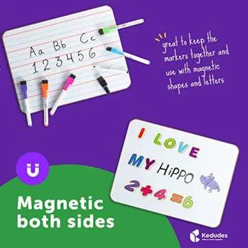 Quality Ruled Dry Erase Lapboard – Double-Sided Magnetic Whiteboard with Lines and Blank Surface for Kids Learning, Math, Writing – Student, Teacher, Homeschool Supplies – 6 Magnetic Markers (9x12)