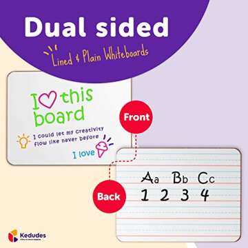 Quality Ruled Dry Erase Lapboard – Double-Sided Magnetic Whiteboard with Lines and Blank Surface for Kids Learning, Math, Writing – Student, Teacher, Homeschool Supplies – 6 Magnetic Markers (9x12)