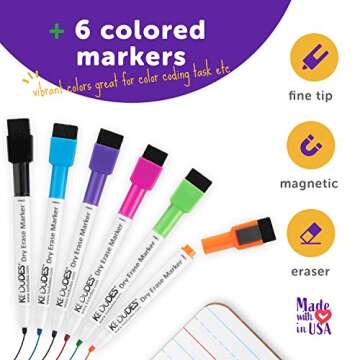 Quality Ruled Dry Erase Lapboard – Double-Sided Magnetic Whiteboard with Lines and Blank Surface for Kids Learning, Math, Writing – Student, Teacher, Homeschool Supplies – 6 Magnetic Markers (9x12)