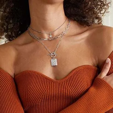 MJartoria Layered Initial Necklaces for Women Trendy, 14K Gold Plated Simple Star Choker Square Lett...