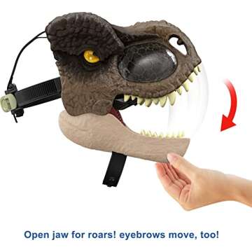 Mattel Jurassic World Dominion Chomp N Roar Tyrannosaurus Rex Dinosaur Mask with Motion & Sounds, T Rex Role-Play Toy