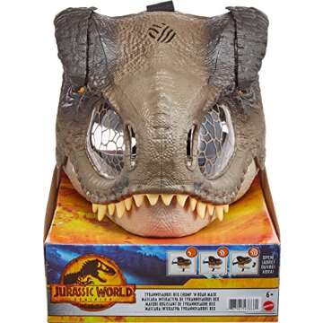 Mattel Jurassic World Dominion Chomp N Roar Tyrannosaurus Rex Dinosaur Mask with Motion & Sounds, T Rex Role-Play Toy