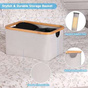 efluky Collapsible Storage Baskets with Bamboo Handles