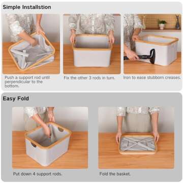 efluky Collapsible Storage Baskets with Bamboo Handles