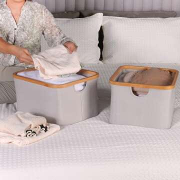 efluky Collapsible Storage Baskets with Bamboo Handles