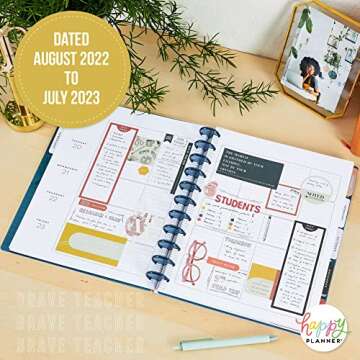 Happy Planner 12-Month Daily Teacher Lesson Planner, Back-to-School Planner for August 2022 to July 2023, Disc-Bound Daily Weekly Monthly Planner, Big Planner, Teacher, 8 ½” x 11”, Brave Teacher