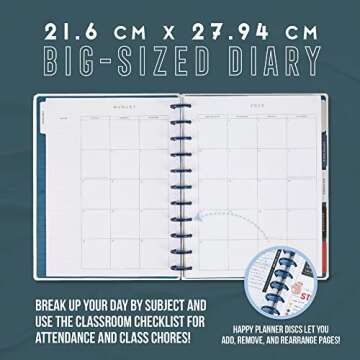 Happy Planner 12-Month Daily Teacher Lesson Planner, Back-to-School Planner for August 2022 to July 2023, Disc-Bound Daily Weekly Monthly Planner, Big Planner, Teacher, 8 ½” x 11”, Brave Teacher
