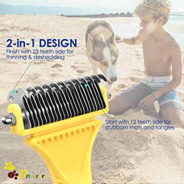 BRILLIRARE Dematting Tool+Free Stainless-Steel Comb, Pet Grooming Tool, 2 Sided Undercoat Blade Rake for Cat&Dog, Deshedding Brush for Easy Mats&Tangles Removing, No More Nasty Shedding/Flying Hair