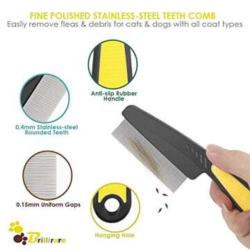 BRILLIRARE Dematting Tool+Free Stainless-Steel Comb, Pet Grooming Tool, 2 Sided Undercoat Blade Rake for Cat&Dog, Deshedding Brush for Easy Mats&Tangles Removing, No More Nasty Shedding/Flying Hair