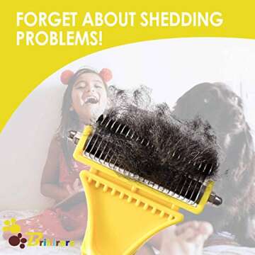 BRILLIRARE Dematting Tool+Free Stainless-Steel Comb, Pet Grooming Tool, 2 Sided Undercoat Blade Rake for Cat&Dog, Deshedding Brush for Easy Mats&Tangles Removing, No More Nasty Shedding/Flying Hair