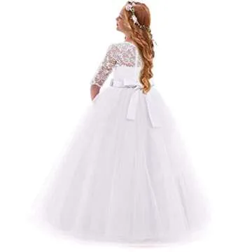 Flower Girl Long Princess Dress Vintage Lace Maxi Gown Kids Formal Wedding Bridesmaid Pageant Tulle ...