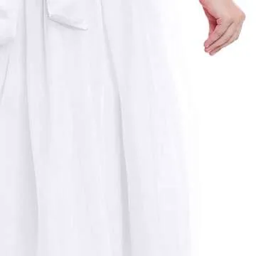 Flower Girl Long Princess Dress Vintage Lace Maxi Gown Kids Formal Wedding Bridesmaid Pageant Tulle Dresses Little Big Girls Elegant Bowknot Dance First Communion Birthday Prom Dresses White 9-10Y