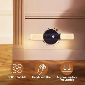LED Motion Sensor Lights Battery Operated Wall Sconces Set of 2 Rechargeable Wireless Picture Art Light Magnetic 360° Rotation Corner Lamps for Hallway Gallery Stairway Vanity Living Room Bedroom