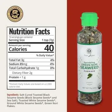 Muso From Japan - Green Nori Seaweed Furikake, Vegan-Friendly, No Additives, USDA Organic Seasoning for Rice, Sushi, Salads - 2.5 oz Pack of 1