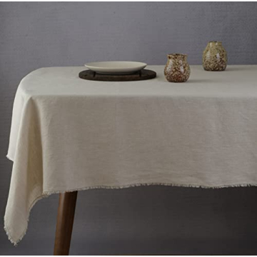 Linkslove Home 100% Pure Linen Tablecloths with Fringe for Small Tables, 55x55 Inch Linen Square Tab...