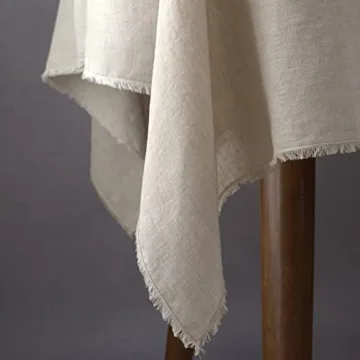 Linkslove 100% Pure Linen Tablecloth with Fringe 55x55