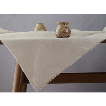 Linkslove 100% Pure Linen Tablecloth with Fringe 55x55