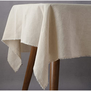 Linkslove 100% Pure Linen Tablecloth with Fringe 55x55