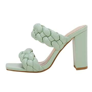 VETASTE Women's Braided Heeled Sandals Square Open Toe Backless Block Heel Strappy Casual Sandals