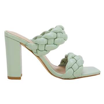 VETASTE Women's Braided Heeled Sandals Square Open Toe Backless Block Heel Strappy Casual Sandals