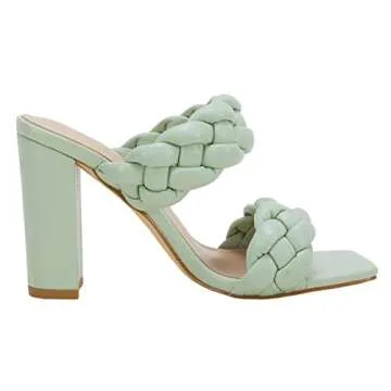 VETASTE Women's Braided Heeled Sandals Square Open Toe Backless Block Heel Strappy Casual Sandals