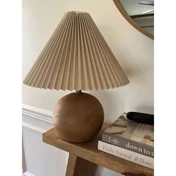 JONATHAN Y JYL1145A Aksel 17.25" Coastal Scandinavian Resin/Iron Sphere LED Table Lamp with Pleated Shade and Pull Chain, Brown Wood Finish/Beige, for Entry Console, Bedroom, Living Room