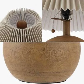 JONATHAN Y JYL1145A Aksel 17.25" Coastal Scandinavian Resin/Iron Sphere LED Table Lamp with Pleated Shade and Pull Chain, Brown Wood Finish/Beige, for Entry Console, Bedroom, Living Room