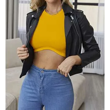 Abardsion Women's Crew Neck Racerback Knit Ribbed Basic Sleeveless Crop Tank Tops (Yellow,S)