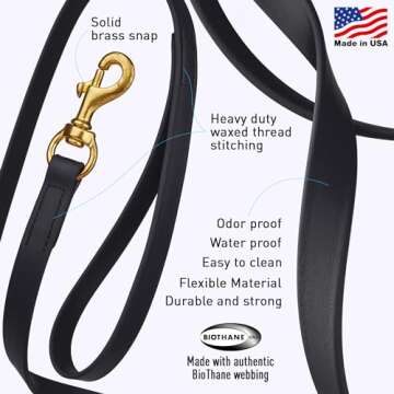 Viper Biothane K9 Working Dog Leash Waterproof Lead for Tracking Training Schutzhund Odor-Proof Long Line with Solid Brass Snap for Puppy Medium and Large Dogs 0.62 in Wide by 15 ft Long Black