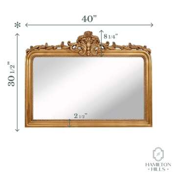 Hamilton Hills 30x40 Vintage Gold Mirror - French Baroque and Antique Arched Mirror for Wall Decor - Gold Bathroom Mirror - Ornate Entryway Mirrors for Wall - Decorative Vanity Mirror