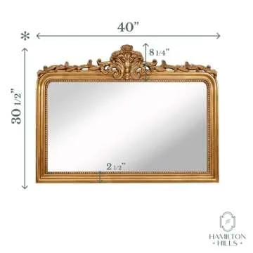 Hamilton Hills 30x40 Vintage Gold Mirror - French Baroque and Antique Arched Mirror for Wall Decor - Gold Bathroom Mirror - Ornate Entryway Mirrors for Wall - Decorative Vanity Mirror