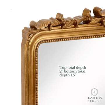 Hamilton Hills 30x40 Vintage Gold Mirror - French Baroque and Antique Arched Mirror for Wall Decor - Gold Bathroom Mirror - Ornate Entryway Mirrors for Wall - Decorative Vanity Mirror