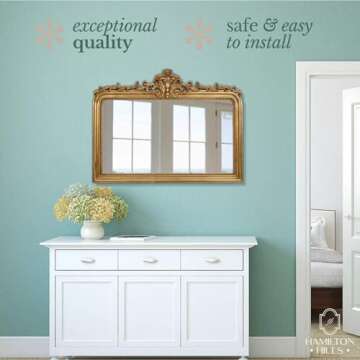 Hamilton Hills 30x40 Vintage Gold Mirror - French Baroque and Antique Arched Mirror for Wall Decor - Gold Bathroom Mirror - Ornate Entryway Mirrors for Wall - Decorative Vanity Mirror