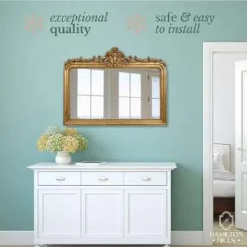 Hamilton Hills 30x40 Vintage Gold Mirror - French Baroque and Antique Arched Mirror for Wall Decor - Gold Bathroom Mirror - Ornate Entryway Mirrors for Wall - Decorative Vanity Mirror