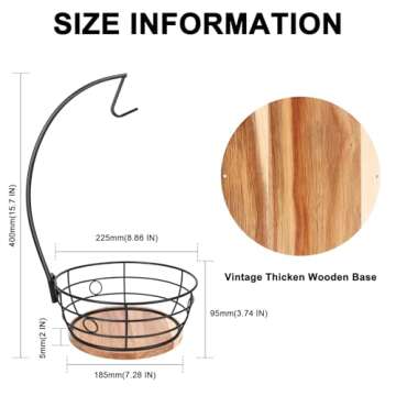 Livabber Countertop Fruit Basket Bowl & Banana Hanger for Kitchen Decor