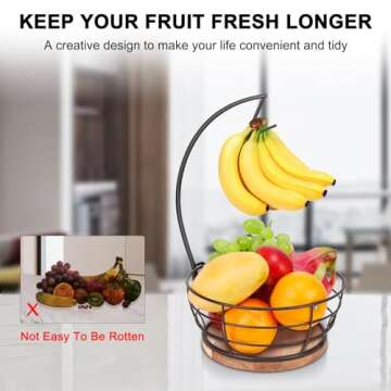 Livabber Countertop Fruit Basket Bowl with Banana Hanger