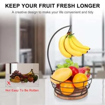 Livabber Countertop Fruit Basket Bowl with Banana Hanger