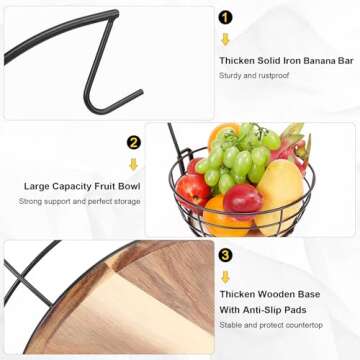 Livabber Countertop Fruit Basket Bowl with Banana Hanger