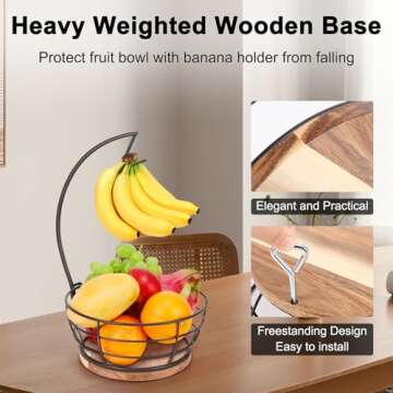 Livabber Countertop Fruit Basket Bowl with Banana Hanger
