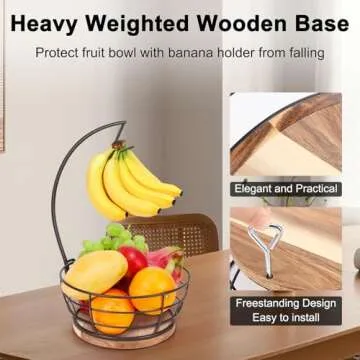 Livabber Countertop Fruit Basket Bowl with Banana Hanger